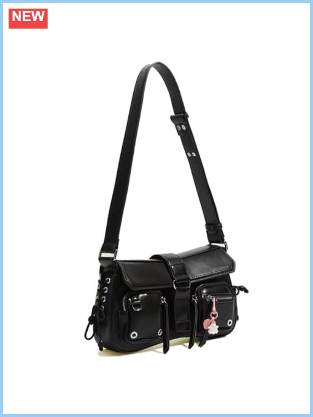Small Y2K Shoulder Bag Leather Crossbody Purse with Halloween Pendant